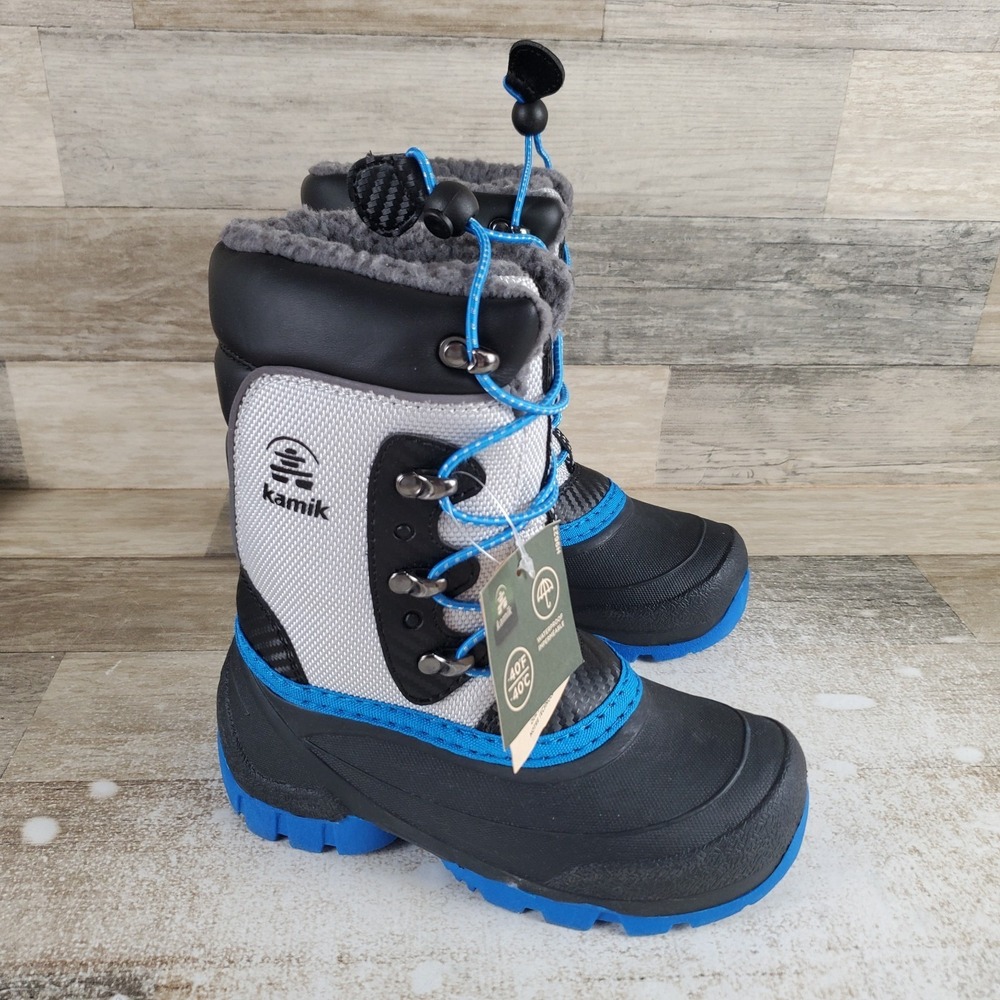 Kamik Luke 3 Kids Winter Boots Sz 12 Light Gray Blue Waterproof Lace Up Mid-Calf